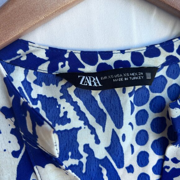 ZARA Blue & White Printed Boho Mini Dress - XS - Picture 4 of 4